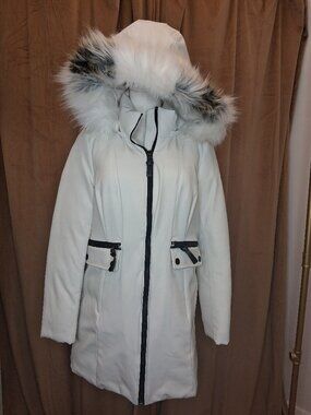 White 3/4 Black Trim Winter Coat Size S